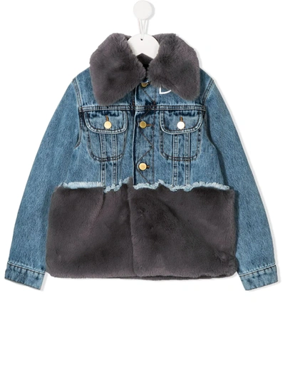 Natasha Zinko Kids' Faux-fur Denim Jacket In Blue