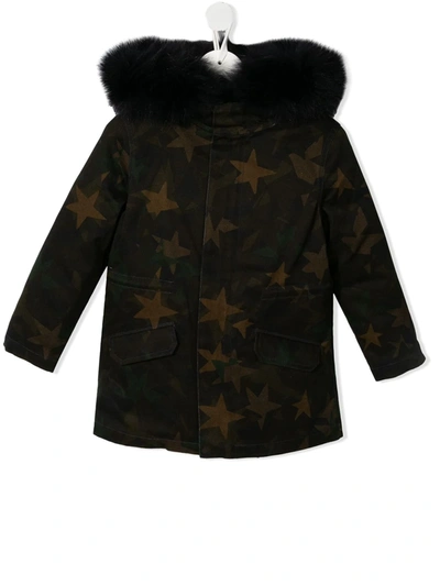 Yves Salomon Enfant Kids' Faux Fur Trim Hooded Coat In Green