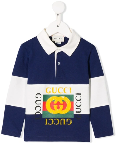 Gucci Babies' Poloshirt Mit Logo In Blue