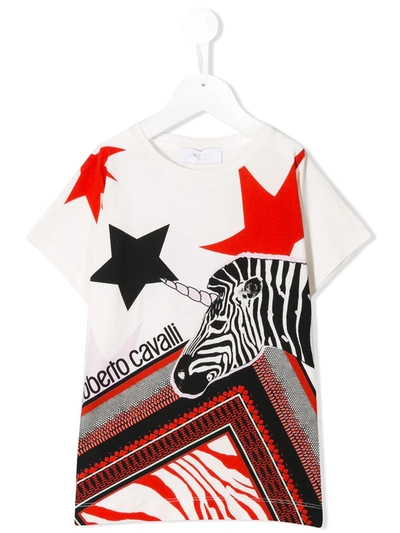 Roberto Cavalli Junior Kids' Zebra Foulard Print T-shirt In White