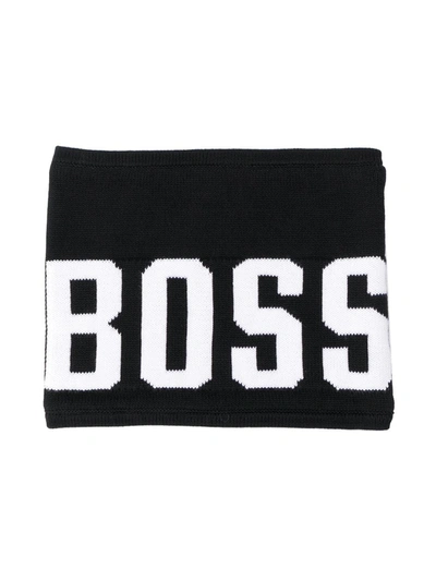 Hugo Boss Kids' Intarsien-schal In Black