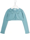 Abel & Lula Kids' Floral Appliqué Cropped Jacket In Blue