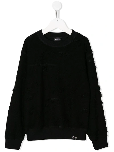 Diesel Kids' Sfelipa Destroyed-effect Jumper In Black