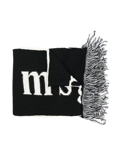 Msgm Kids' Logo Knitted Scarf In Black