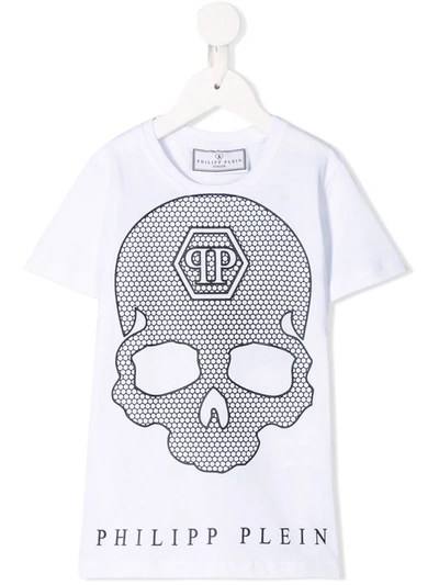 Philipp Plein Junior Kids' Embroidered Skull T-shirt In White