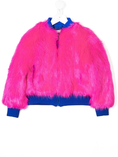 Alberta Ferretti Kids' Textured Furry Bomber Jacket In Fuxia