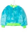 Alberta Ferretti Kids' Textured Furry Bomber Jacket In Turquoise