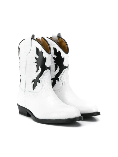 Gallucci Teen Crocodile Effect Cowboy Boots In White
