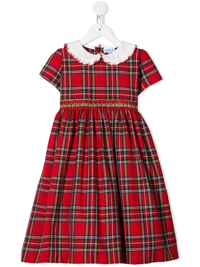 Siola Kids' Tartan Short-sleeve Dress In Red