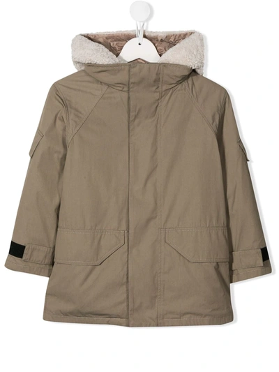 Yves Salomon Enfant Kids' Hooded Shearling Lined Jacket In Neutrals