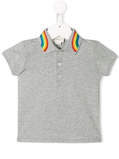 Gucci Babies' Rainbow Collar Polo Shirt In Grey