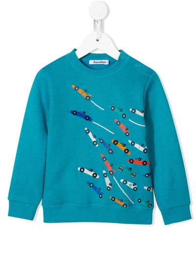 Familiar Kids' Car Appliquéd Sweatshirt In Blue