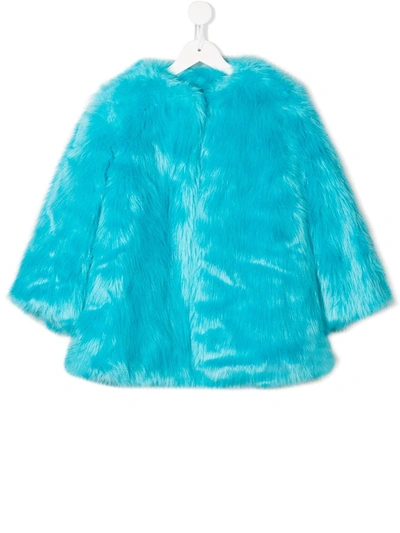 Msgm Kids' Eco Fur Jacket In Blue