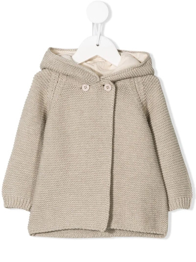 Stella Mccartney Babies' Bunny-hood Knitted Coat In Neutrals