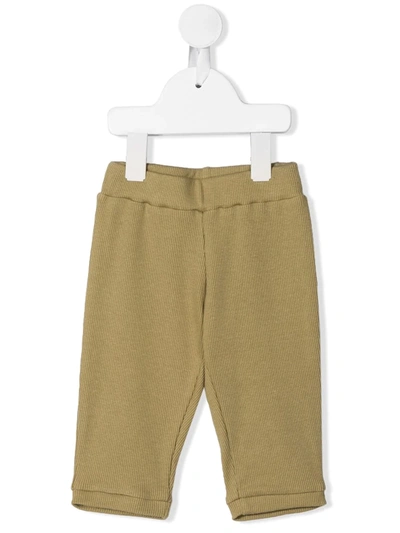 Eshvi Babies' Ribbed Organic Cotton Trousers In Brown