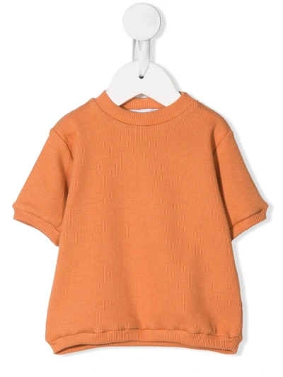 Eshvi Babies' Ribbed Round Neck T-shirt In Orange