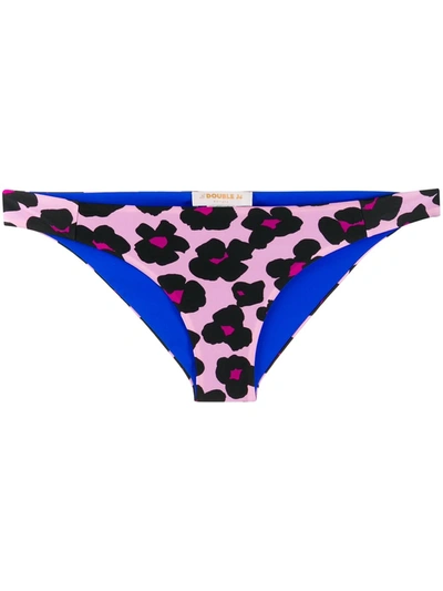 La Doublej Hip Printed Bikini Bottoms In Flower Leopard Rosa