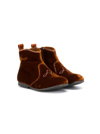 Pèpè Kids' Velvet Ankle Boots In Brown