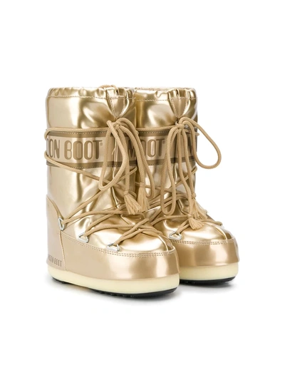 Moon Boot Kids' Logo Print Snow Boots In Gold
