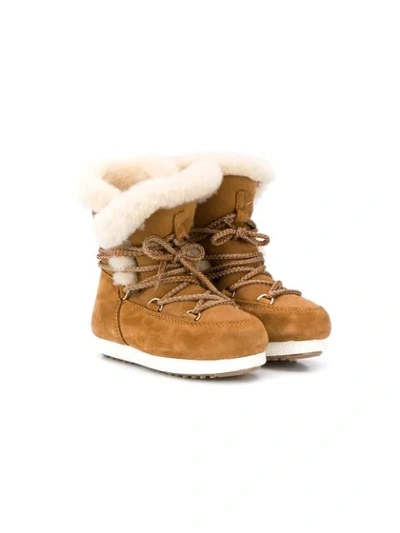 Moon Boot Kids' Shearling-trimmed Snow Boots In Brown