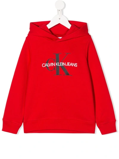 Calvin Klein Kids' Logo-print Hooded Sweatshirt In Red