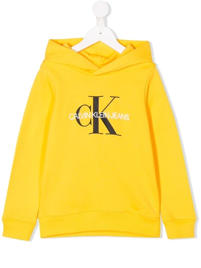 Calvin Klein Logo-print Hooded Jumper In Yellow