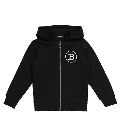 Balmain Teen Logo Zipped Hoodie In Black