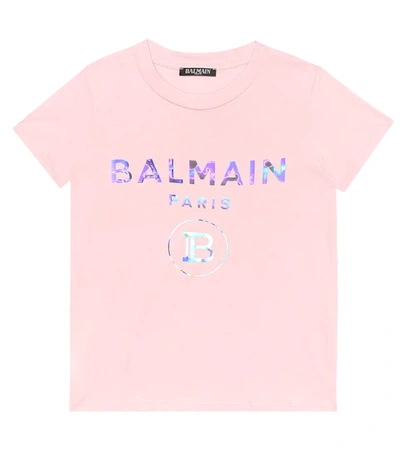 Balmain Kids' Girl's Metallic Logo Short-sleeve Shirt In Pink