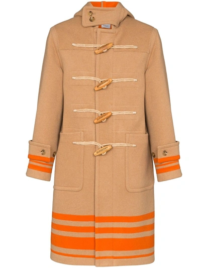 Burberry Striped Double-faced Wool Duffle Coat In Camel/orange