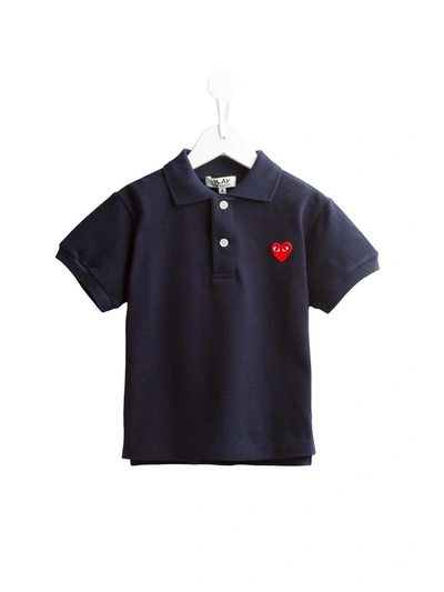 Comme Des Garçons Kids' Embroidered Heart Polo Shirt In Blue