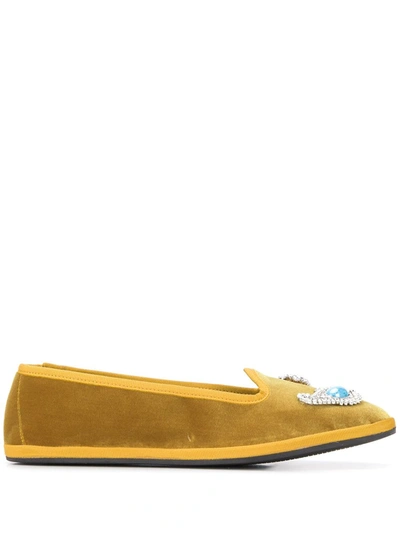 Giannico Embellished Velvet Slippers In Yellow