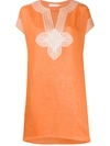 Tory Burch Embroidered Longline Tunic Top In Orange