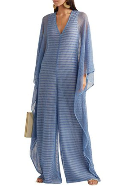 Missoni Draped Metallic Crochet-knit Wide-leg Jumpsuit In Light Blue