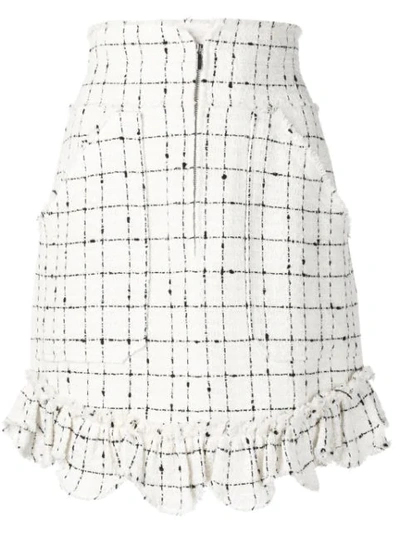 Rebecca Taylor Ruffle-trimmed Cotton-blend Bouclé-tweed Mini Skirt In Cream Combo