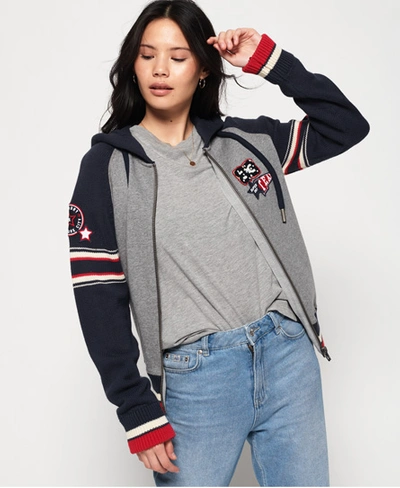 Superdry Varsity Club Preppy Zip Hoodie In Grey