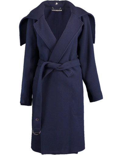 Chloé Belted Wool Wrap Coat In Blue