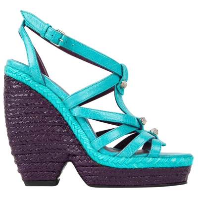 Pre-owned Balenciaga Leather Sandal In Turquoise