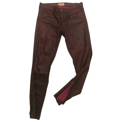 Pre-owned Current Elliott Leather Slim Trousers In Burgundy