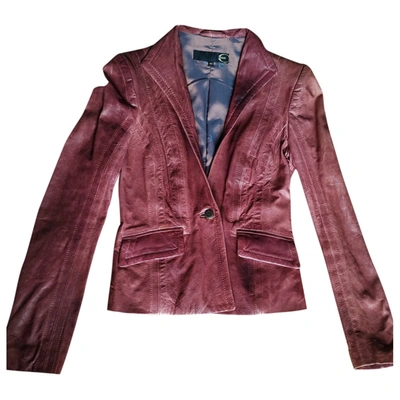 Pre-owned Just Cavalli Leather Jacket In Burgundy