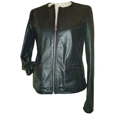 Pre-owned Trussardi Jeans Leather Biker Jacket In Black