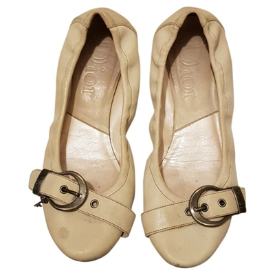 Pre-owned Dior Leather Ballet Flats In Beige