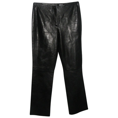 Pre-owned Dkny Leather Straight Trousers In Black