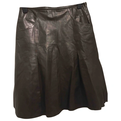 Pre-owned Hugo Boss Leather Mid-length Skirt In Brown