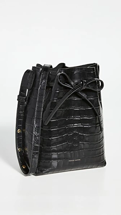 Mansur Gavriel Mini Croc Embossed Leather Bucket Bag In Black