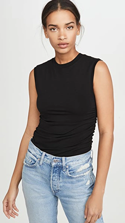 Atm Anthony Thomas Melillo Pima Cotton Ruched Sleeveless Top In Black