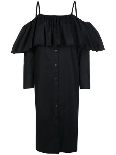 Delada Ruffled Shirt Midi Dress In Black