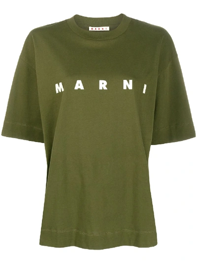 Marni Logo Print Cotton Jersey T-shirt In Green