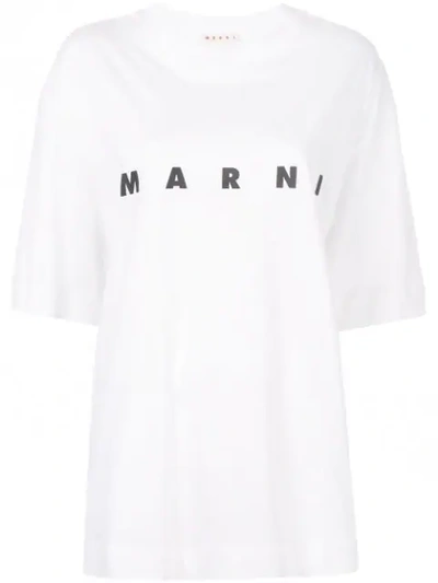 Marni Logo Print Cotton Jersey T-shirt In White