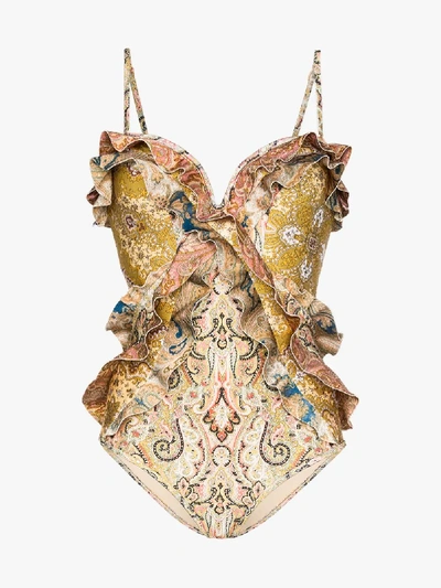 Zimmermann Paisley Pattern Ruffled Swimsuit In Pink