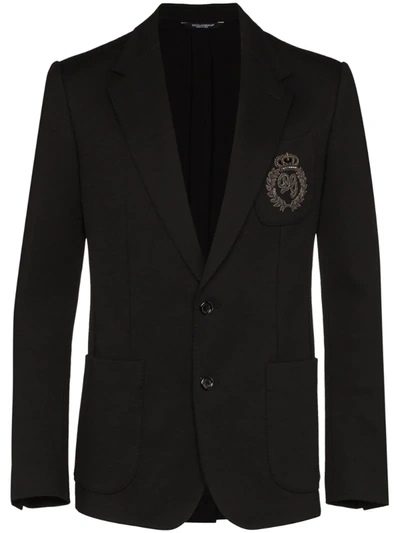 Dolce & Gabbana Embroidered Logo Patch Blazer In Black